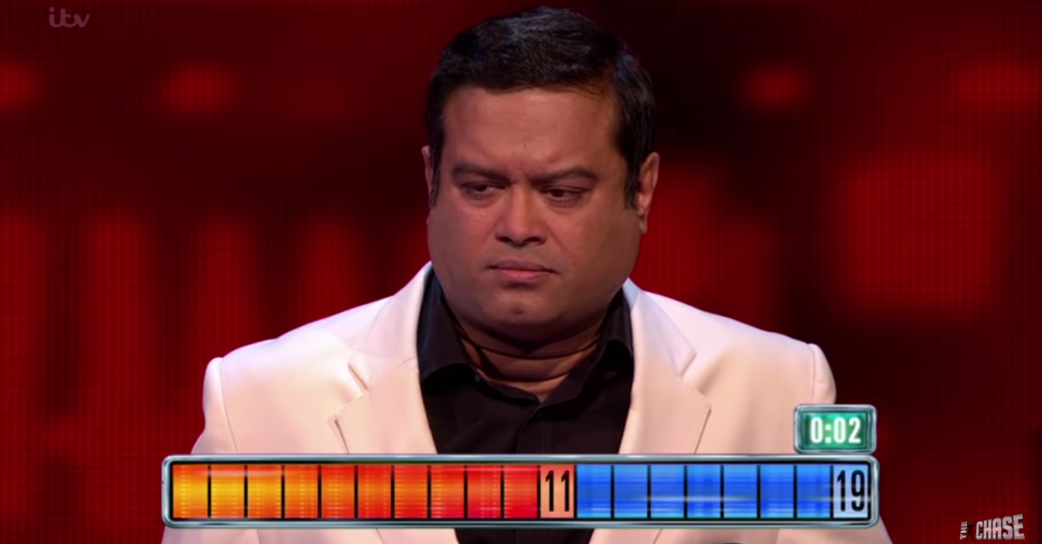 Paul Sinha looks disappointed on The Chase