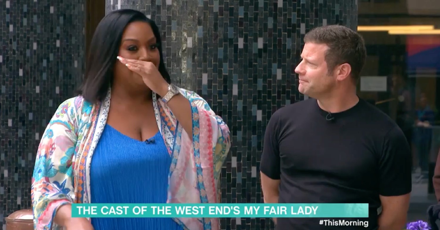 Alison Hammond drying her eyes as Dermot O'Leary looks at her on This Morning