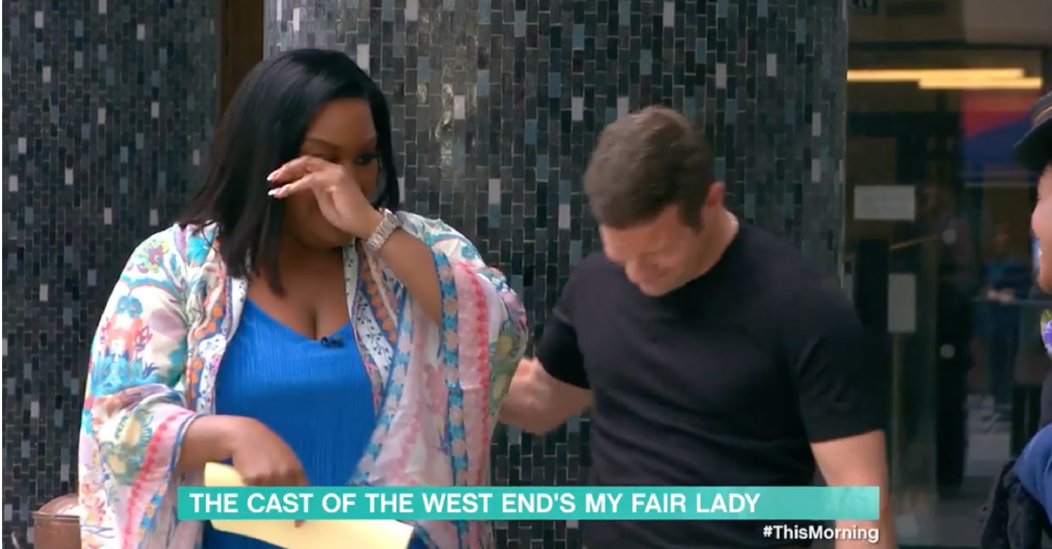 Alison Hammond drying her eyes as Dermot O'Leary puts his arm round her on This Morning