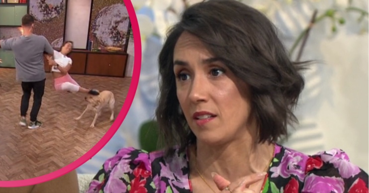 Janette Manrara kicks the dog, and Janette speaking on Morning Live