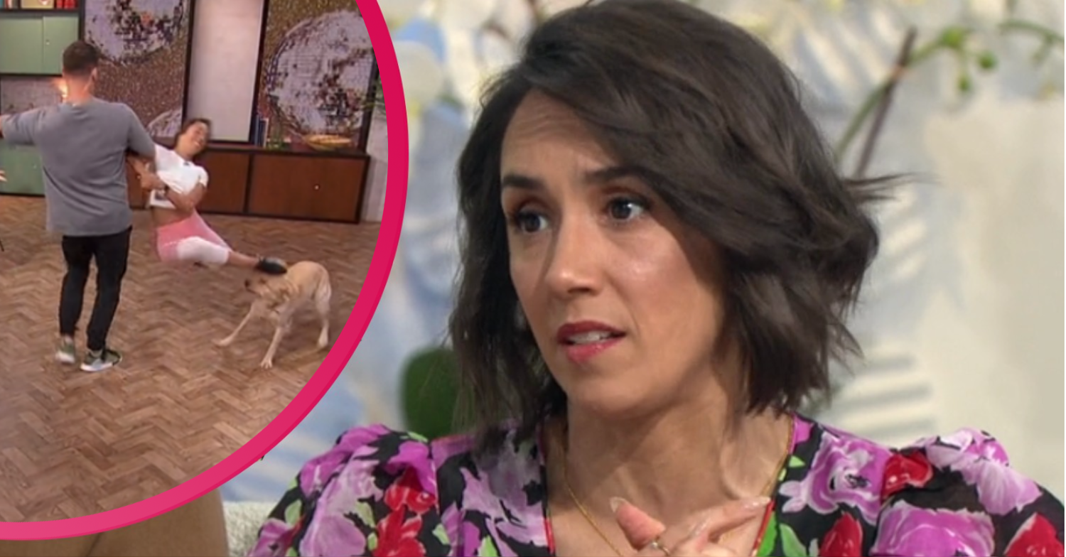 Janette Manrara kicks the dog, and Janette speaking on Morning Live