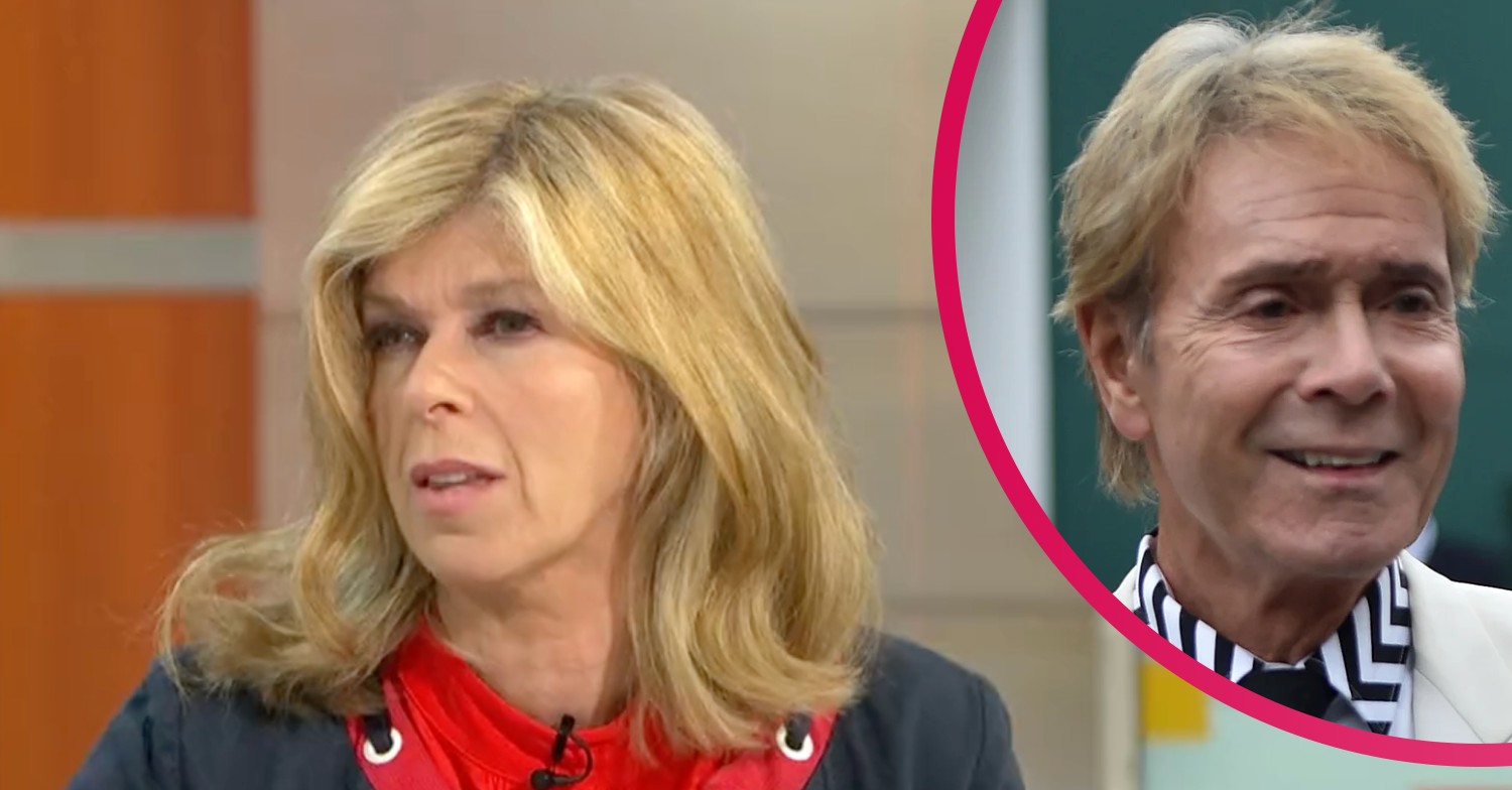 Kate Garraway looking concerned, Cliff Richard smiling