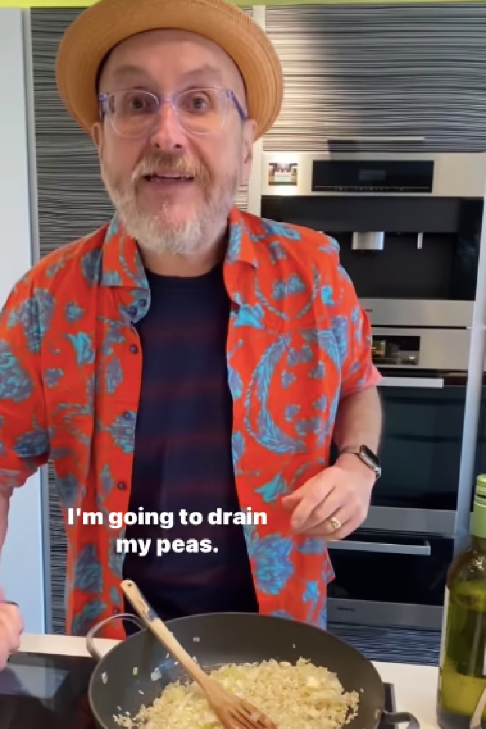 Dave Myers cooks a risotto with a hat on
