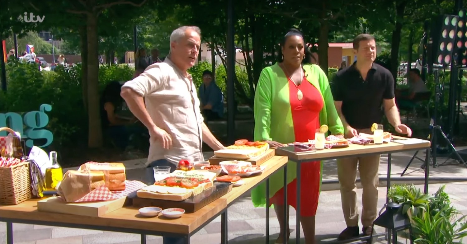 Phil Vickery, Alison Hammond, Dermot O'Leary stood outside cooking on This Morning