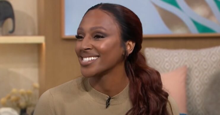 Alexandra Burke smiling during This Morning interview