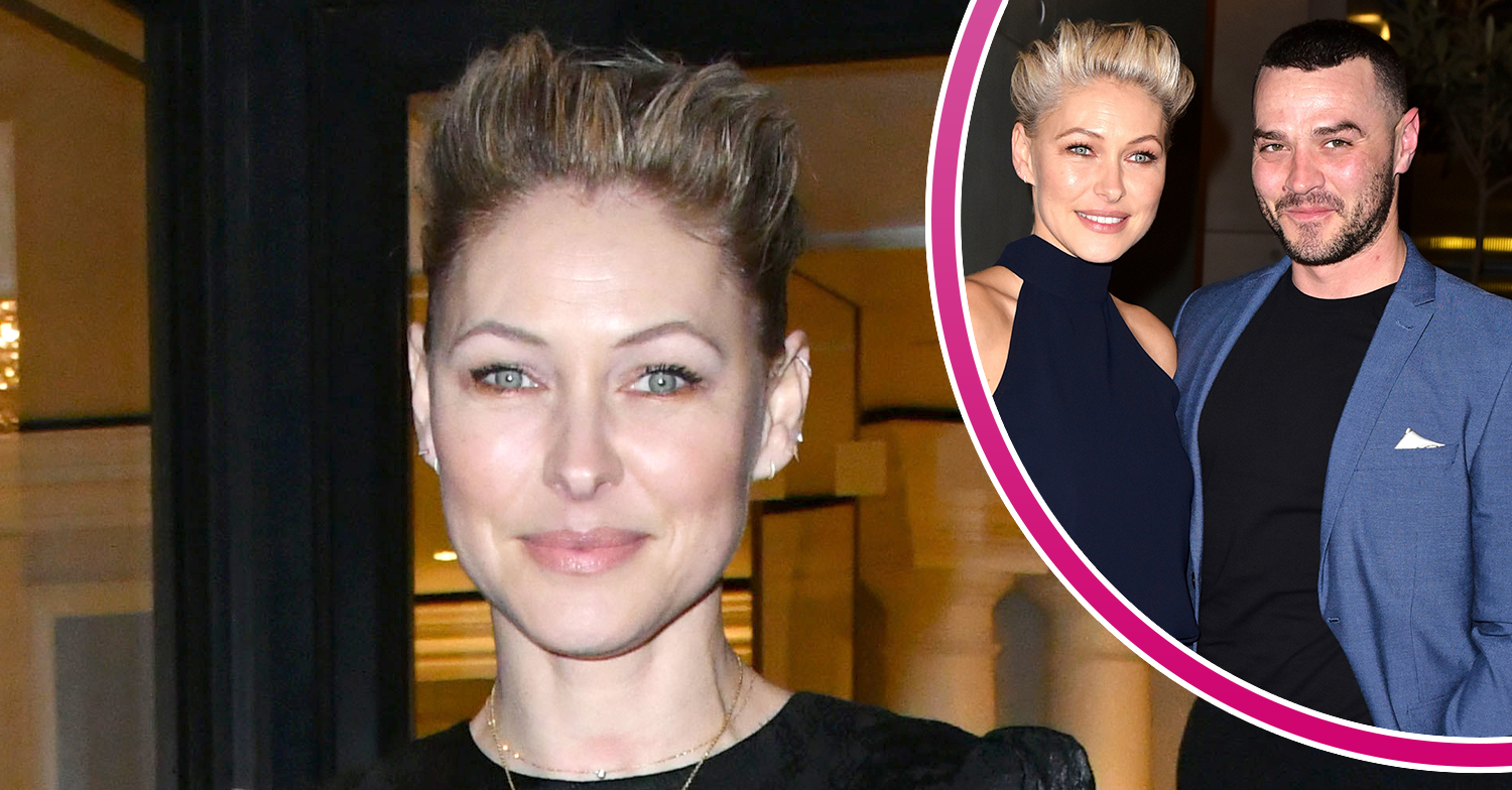 Emma Willis smiling and husband matt inset