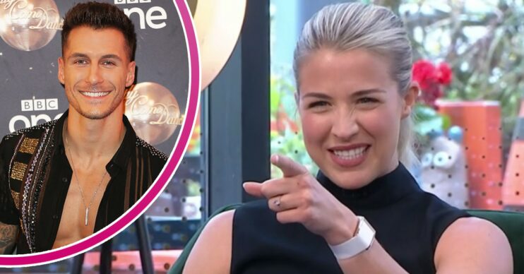Gemma Atkinson points and Gorka Marquez smiles