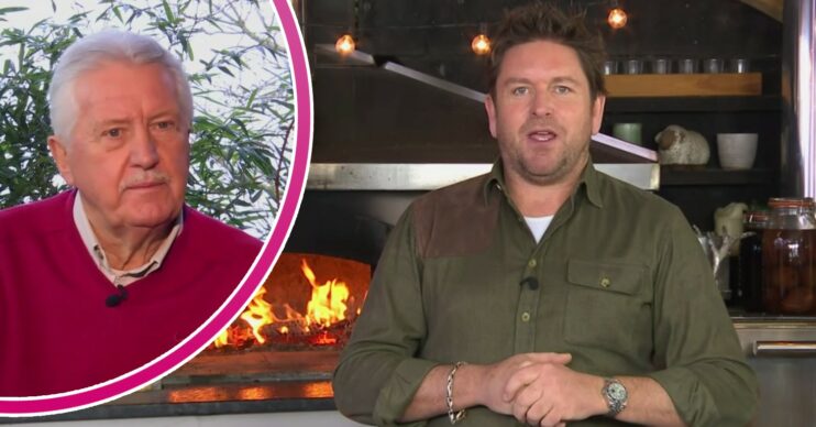 James Martin speaks to camera and Brian Turner looks serious