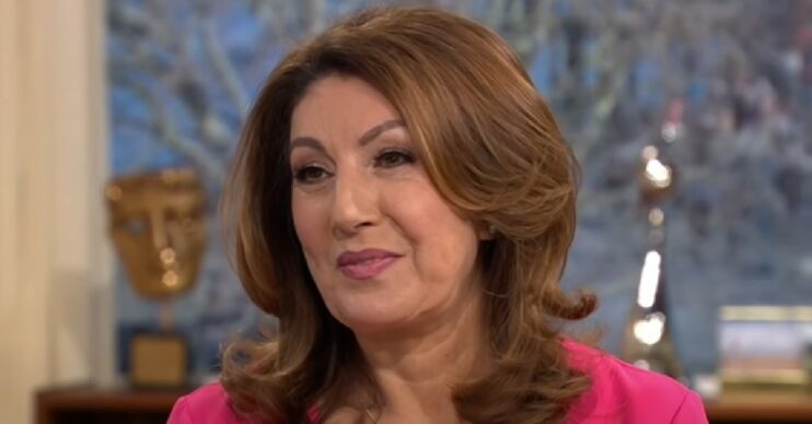 Jane McDonald in pink top, smiling on This Morning