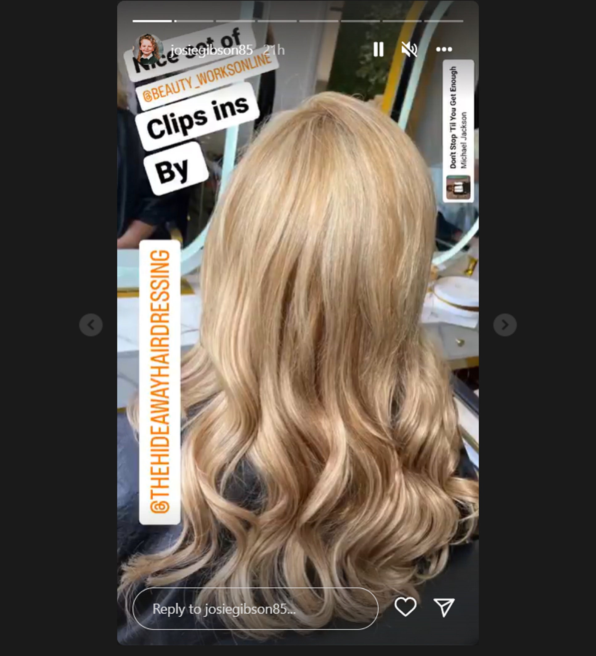 Josie Gibson showing off her new hair on Instagram Stories