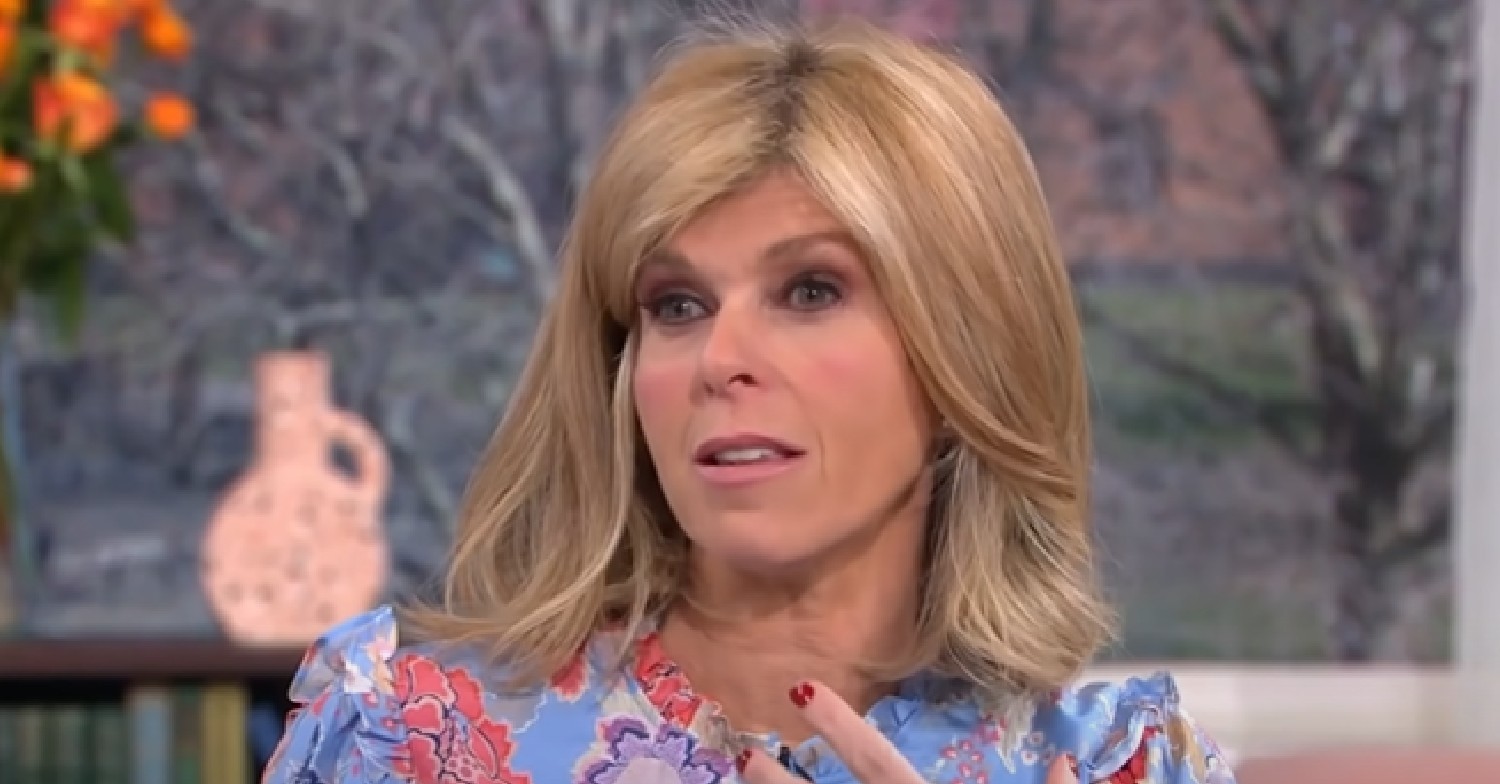 Kate Garraway talking in floral outfit on This Morning