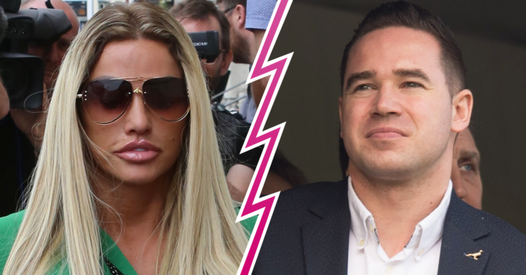 Katie Price and Kieran Hayler separated by a zig zag
