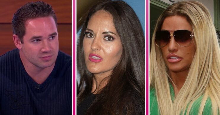 Kieran Hayler looks impassive, Michelle Penticost opens her mouth and Katie Price wears sunglasses