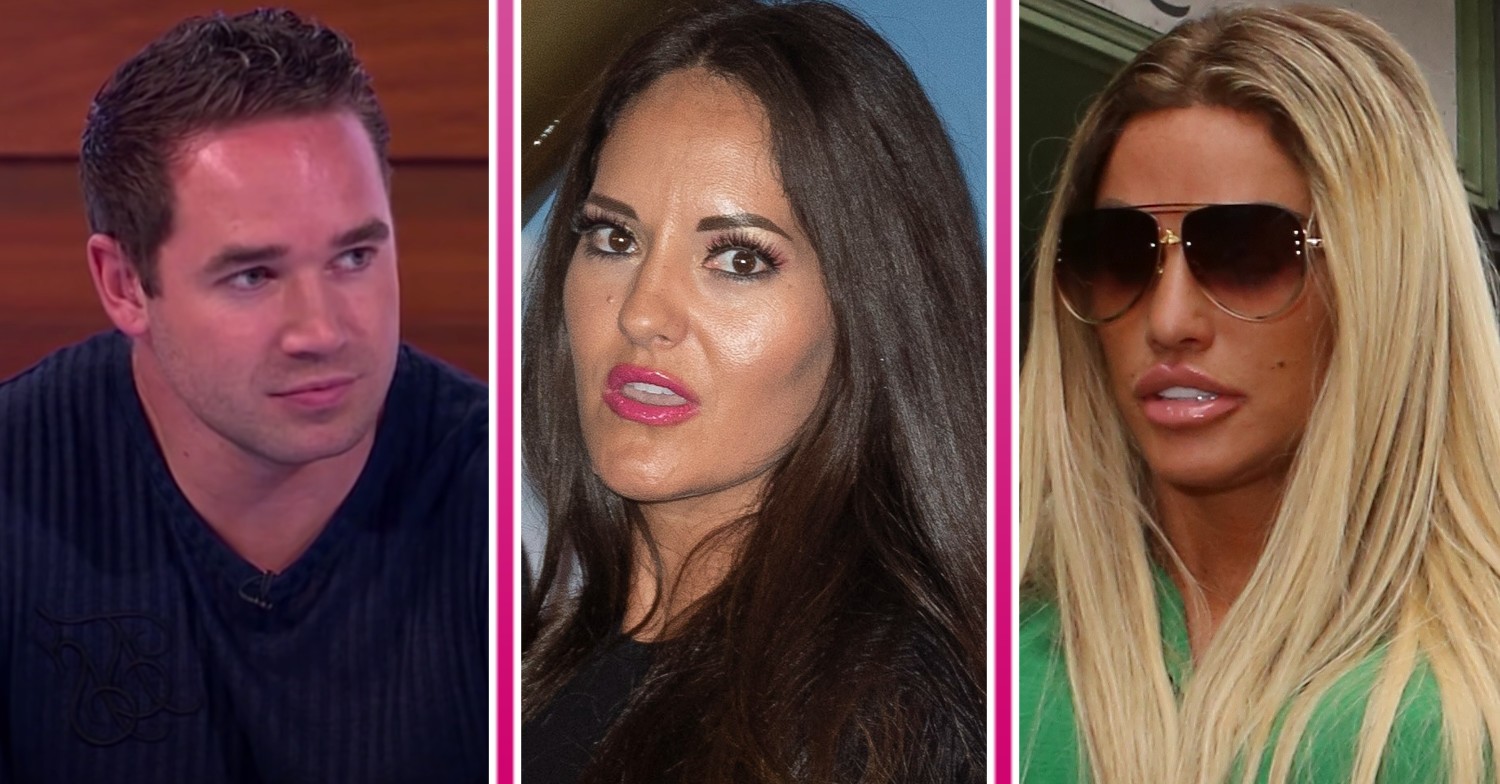 Kieran Hayler looks impassive, Michelle Penticost opens her mouth and Katie Price wears sunglasses