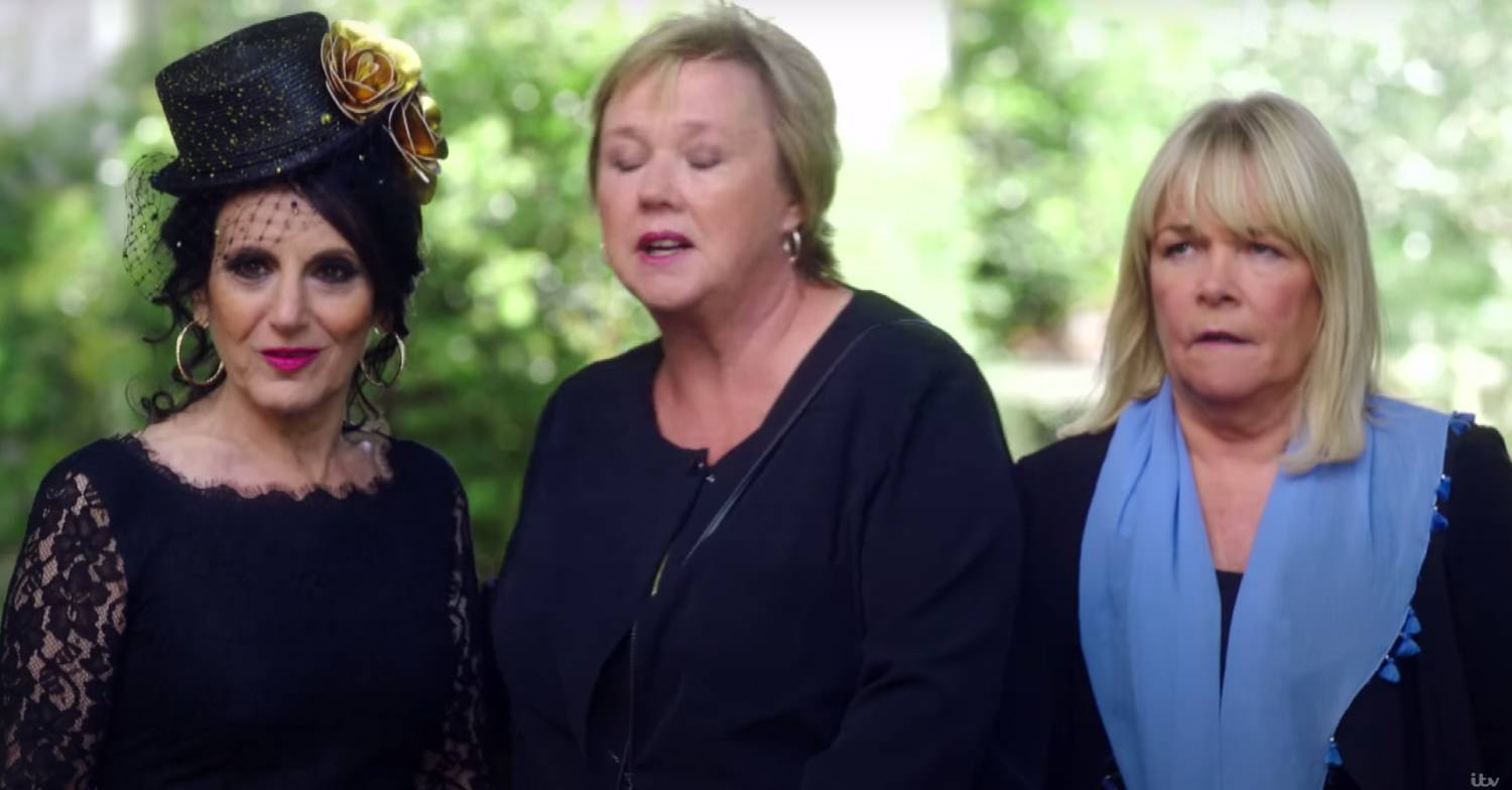 Lesley Joseph, Pauline Quirke and Linda Robson perform as their characters in a scene from Birds of a Feather
