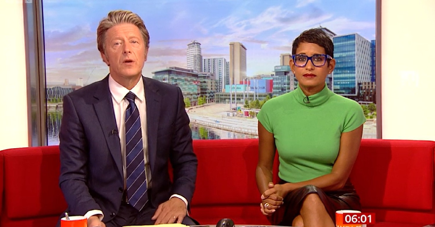 Charlie Stayt and Naga Munchetty hosting BBC Breakfast today