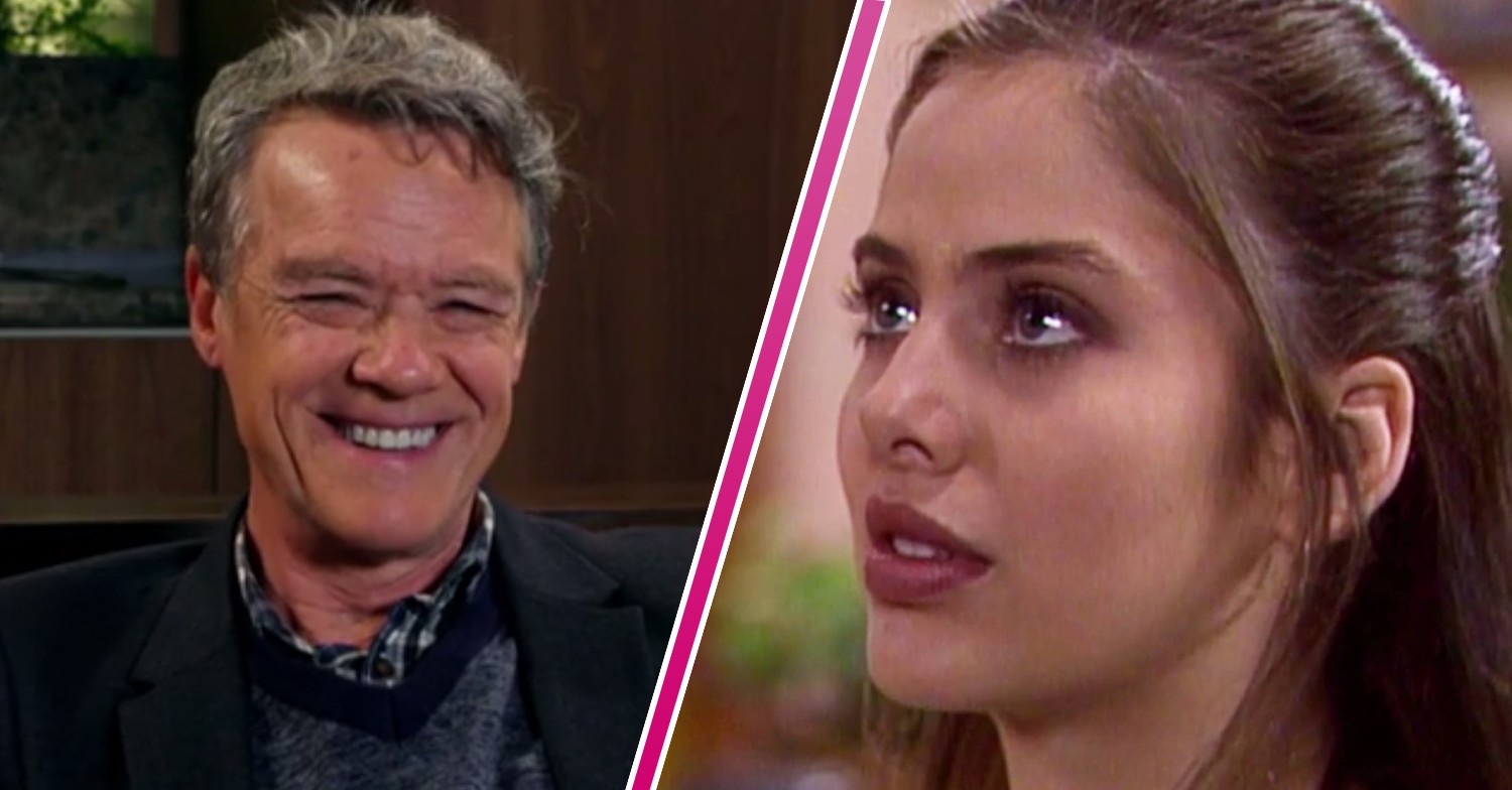 Neighbours cast member Stefan Dennis smiles and Natalie Imbruglia in character as Beth Brennan