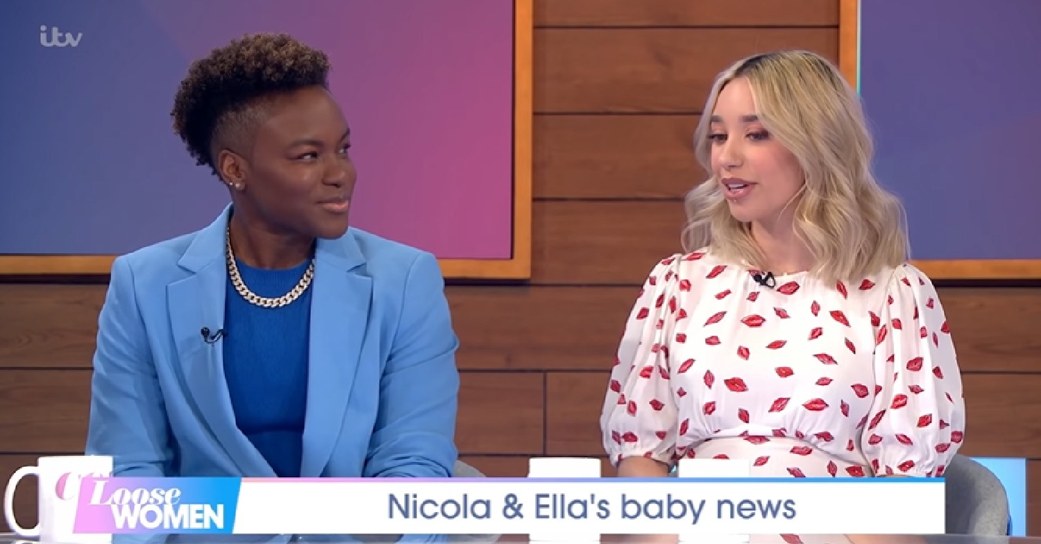 Nicola Adams looking at girlfriend Ella on Loose Women