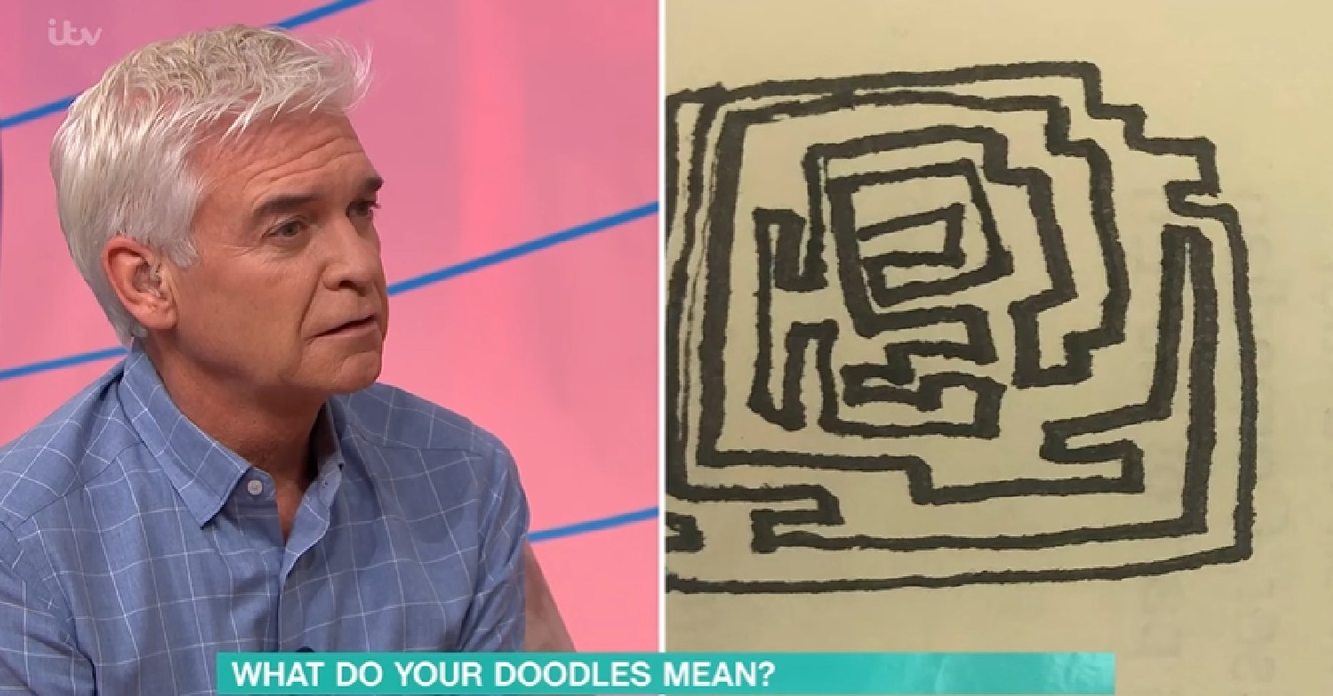 Phillip Schofield looking at one of his drawings on This Morning today