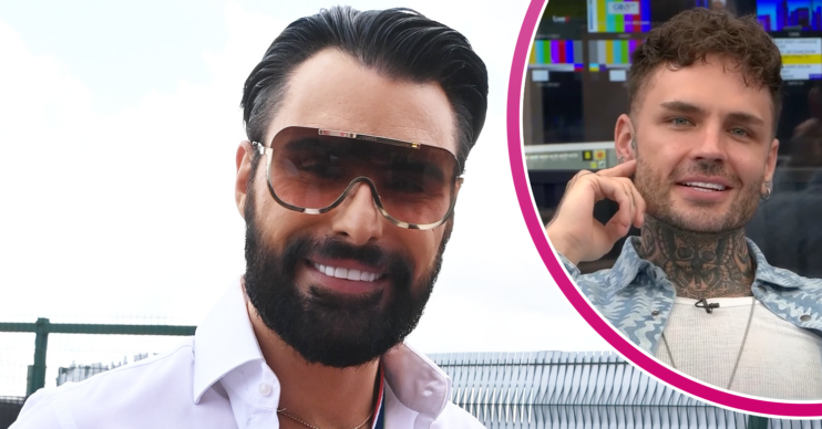 Rylan Clark wearing sunglasses and smiling and his boyfriend inset