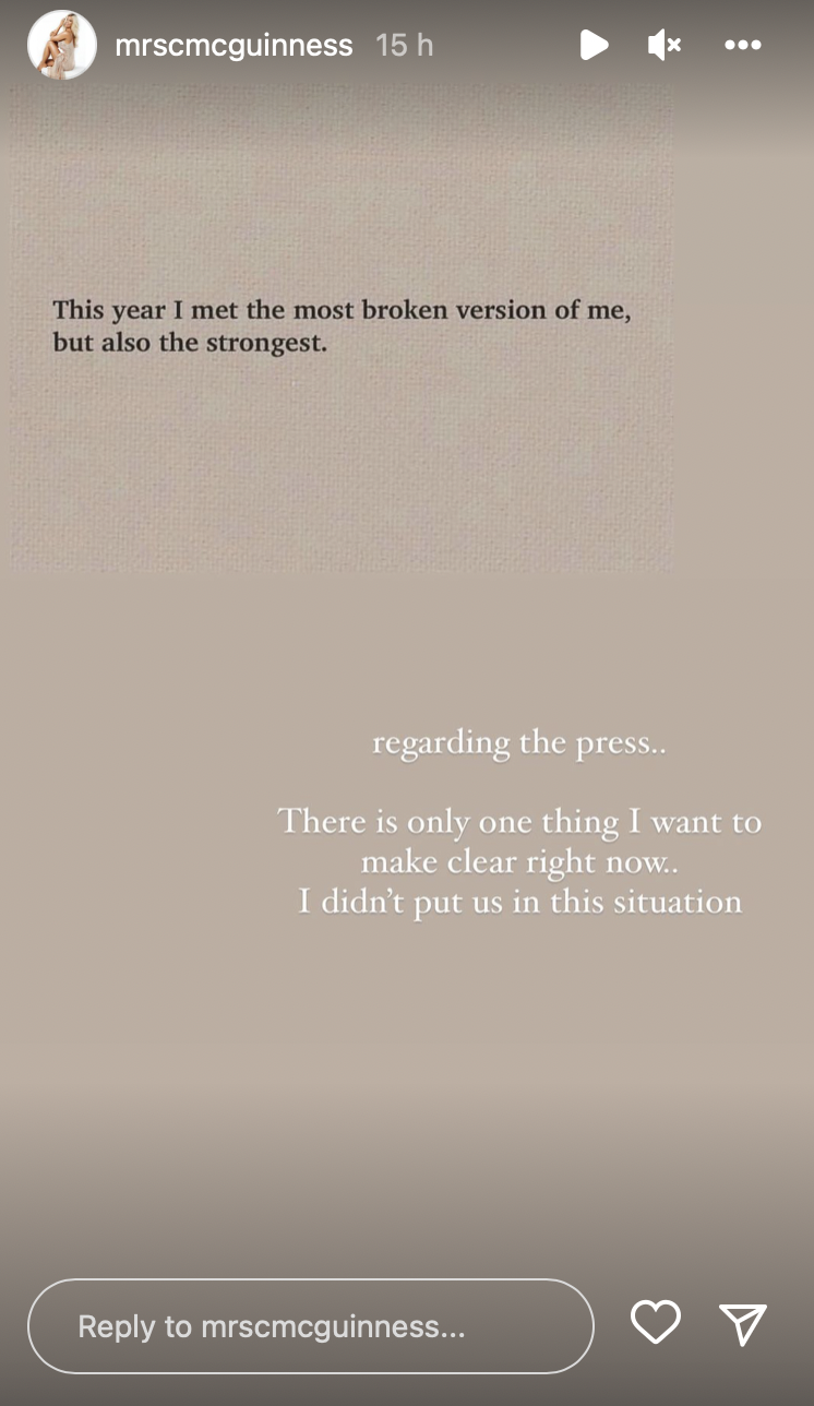 Christine McGuinness' Instagram story on a browny background