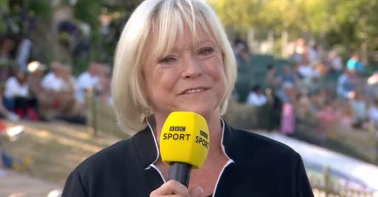 Sue Barker cries during BBC coverage of Wimbledon