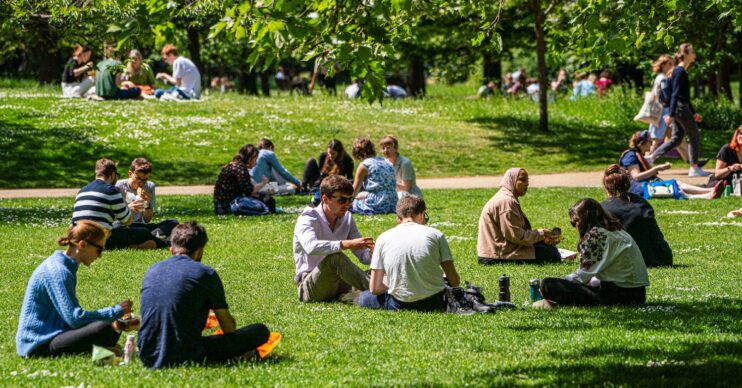 People enjoying hot UK weather in park