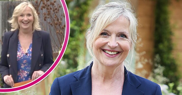 Carol Kirkwood smiles in two pictures taken outdoors