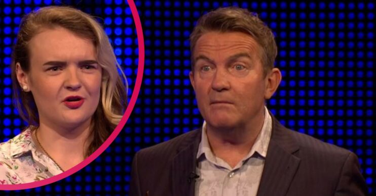Bradley Walsh looking shocked, Layla looking annoyed on The Chase
