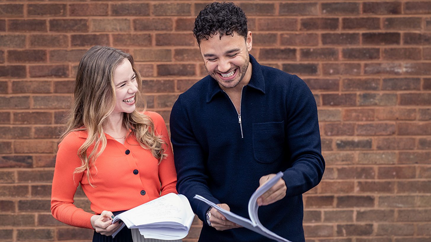 Image of Adam Thomas and Katie Griffiths reading new scripts of Waterloo Road