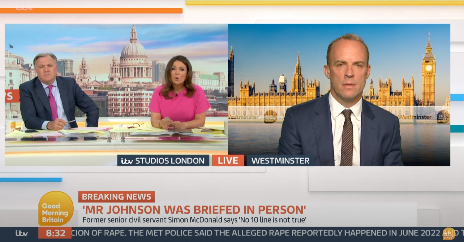 Ed Balls and Susanna Reid interviewing Dominic Raab on GMB today