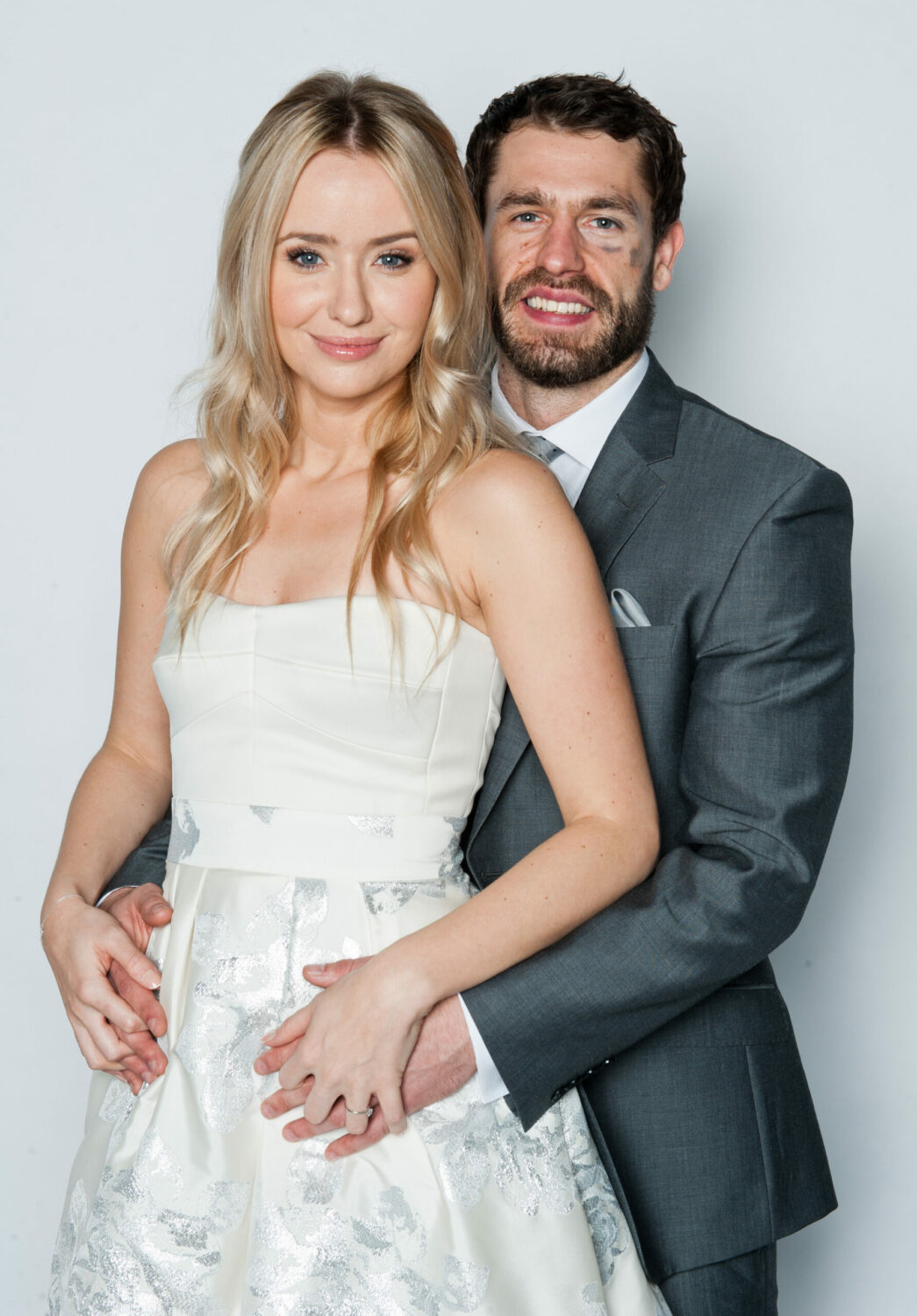 Katie and Andy Sugden in Emmerdale pose for a wedding photo at their second wedding