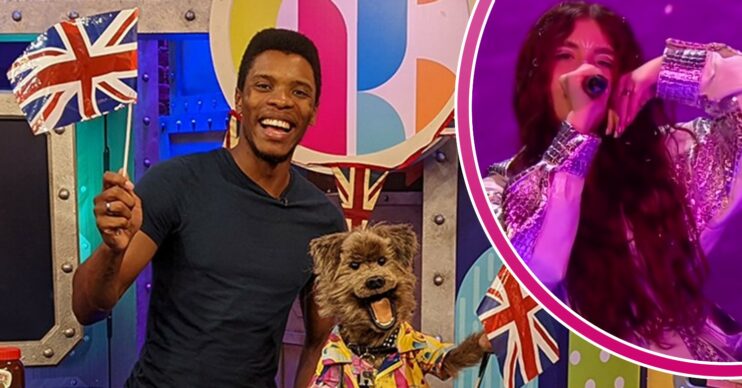 Rhys Stephenson and Hacker waves flags, Maléna sings during Junior Eurovision