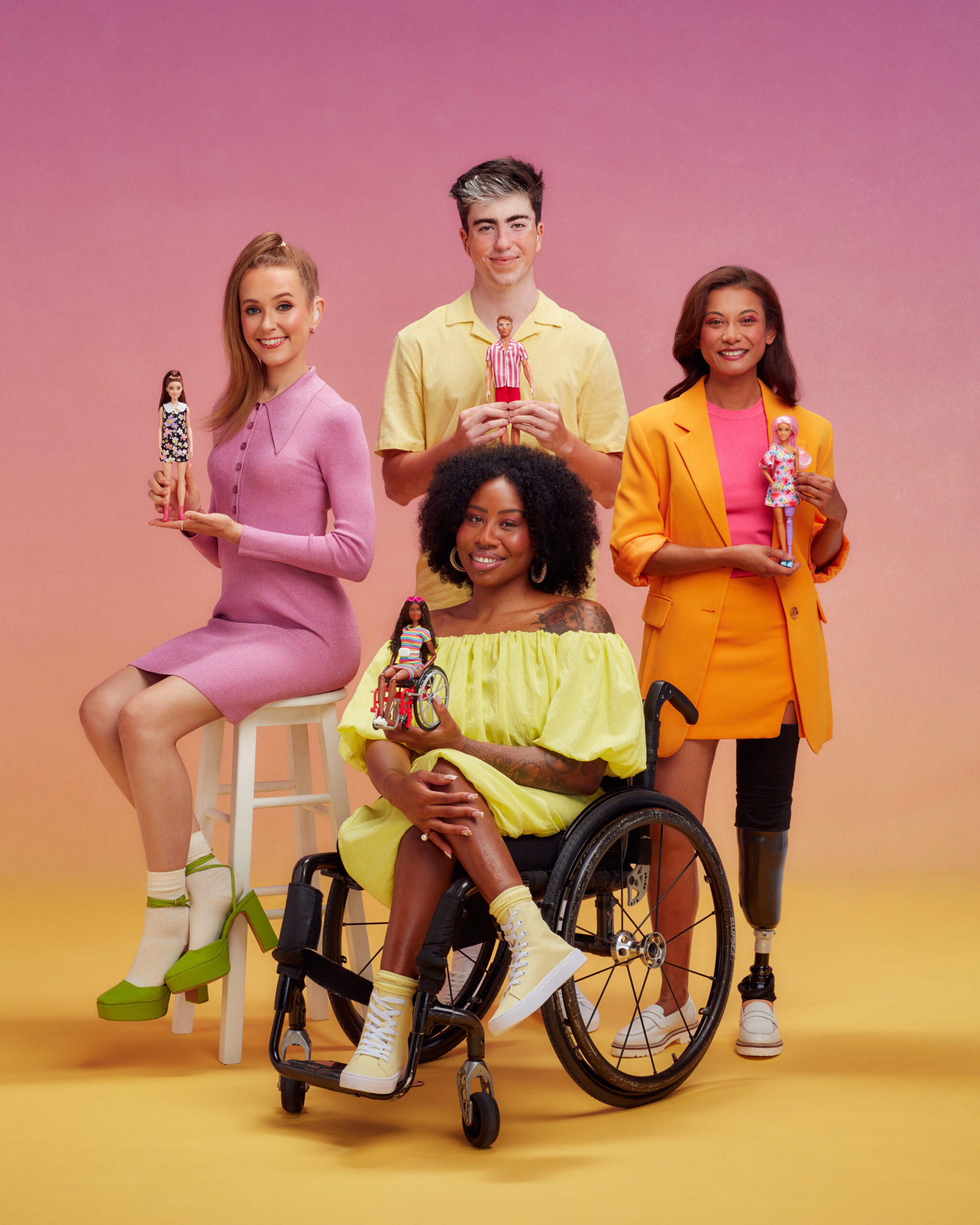 Rose Ayling-Ellis poses with models for Barbie doll collection