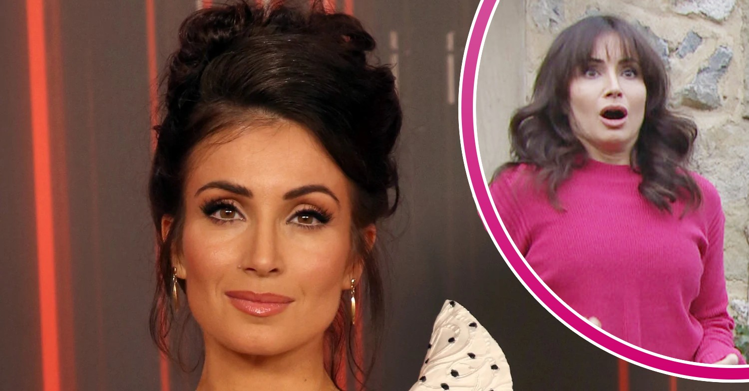 Emmerdale star Roxy Shahidi on the red carpet and looking shocked as Leyla Cavanagh comp image