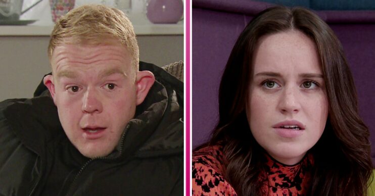 Faye and Craig looking worried in Coronation Street