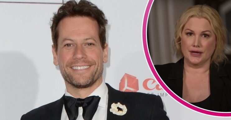 Ioan Gruffudd smiles, Alice Evans looks concerned