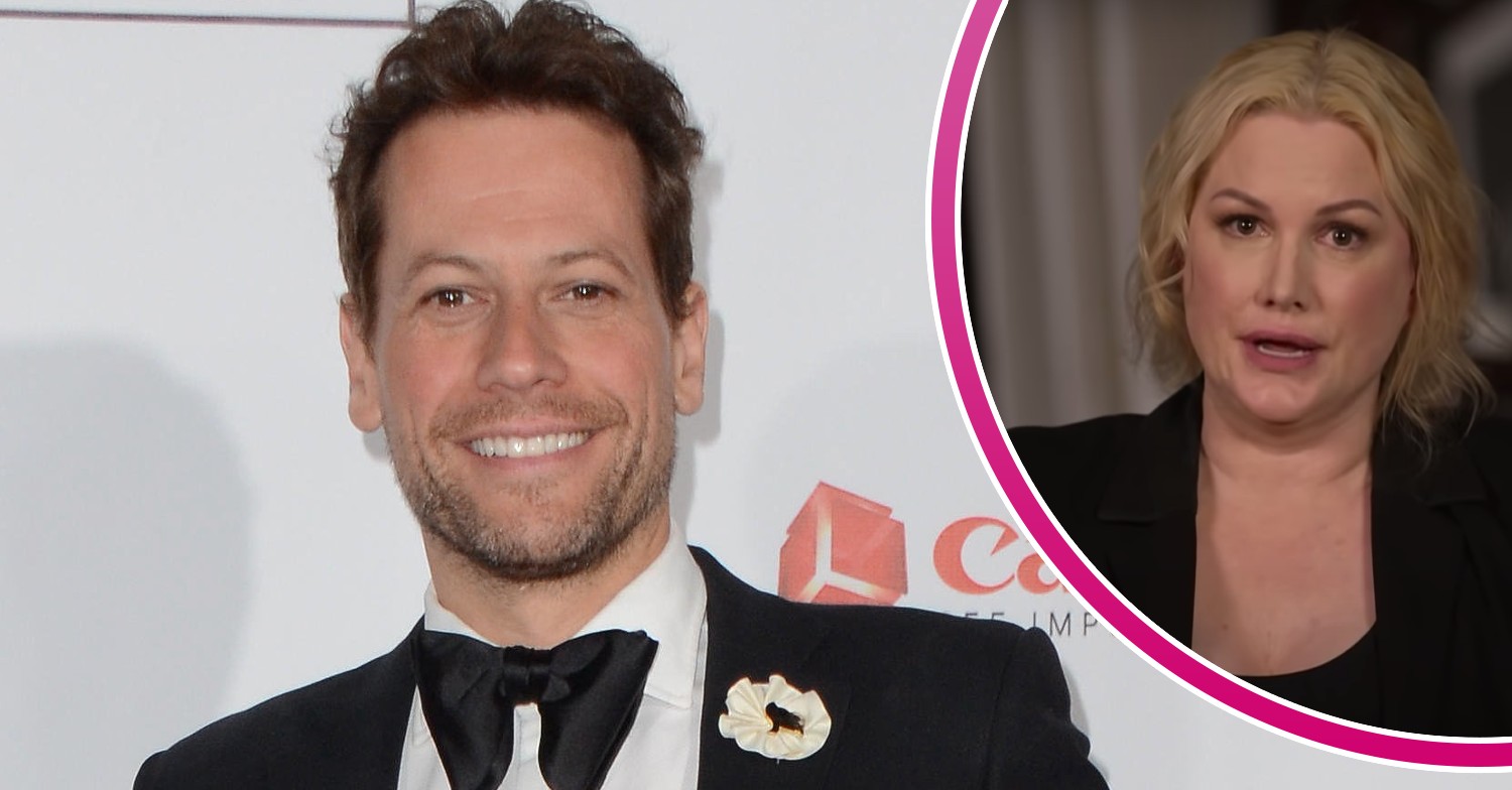 Ioan Gruffudd smiles, Alice Evans looks concerned