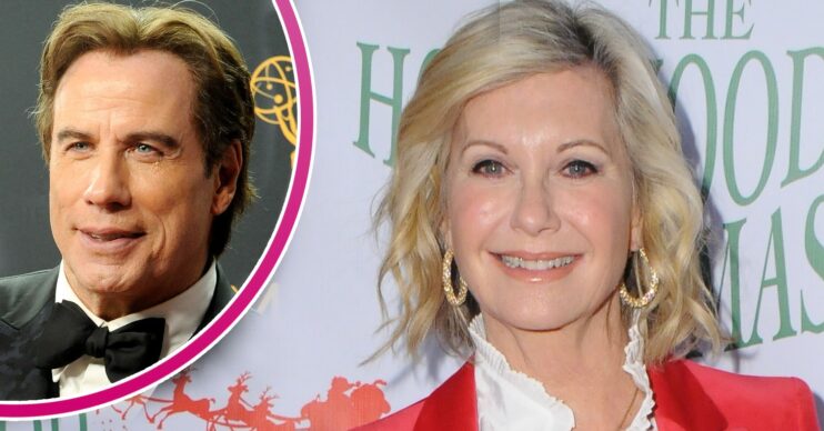 John Travolta and Olivia Newton-John smile at celebrity events