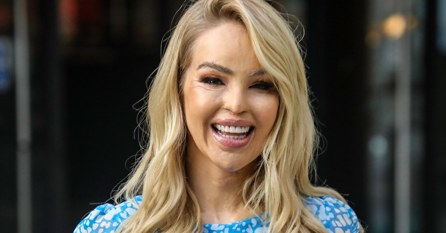 Katie Piper smiles outside studios