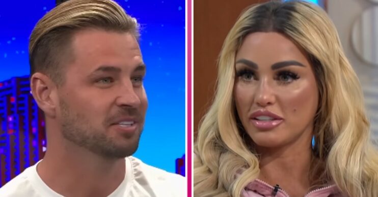 Carl Woods smiling on GB News and Katie Price talking on Lorraine