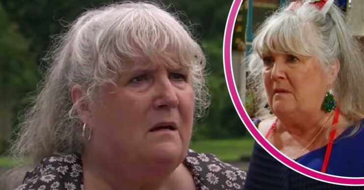Lisa Dingle looking worried and shocked in Emmerdale