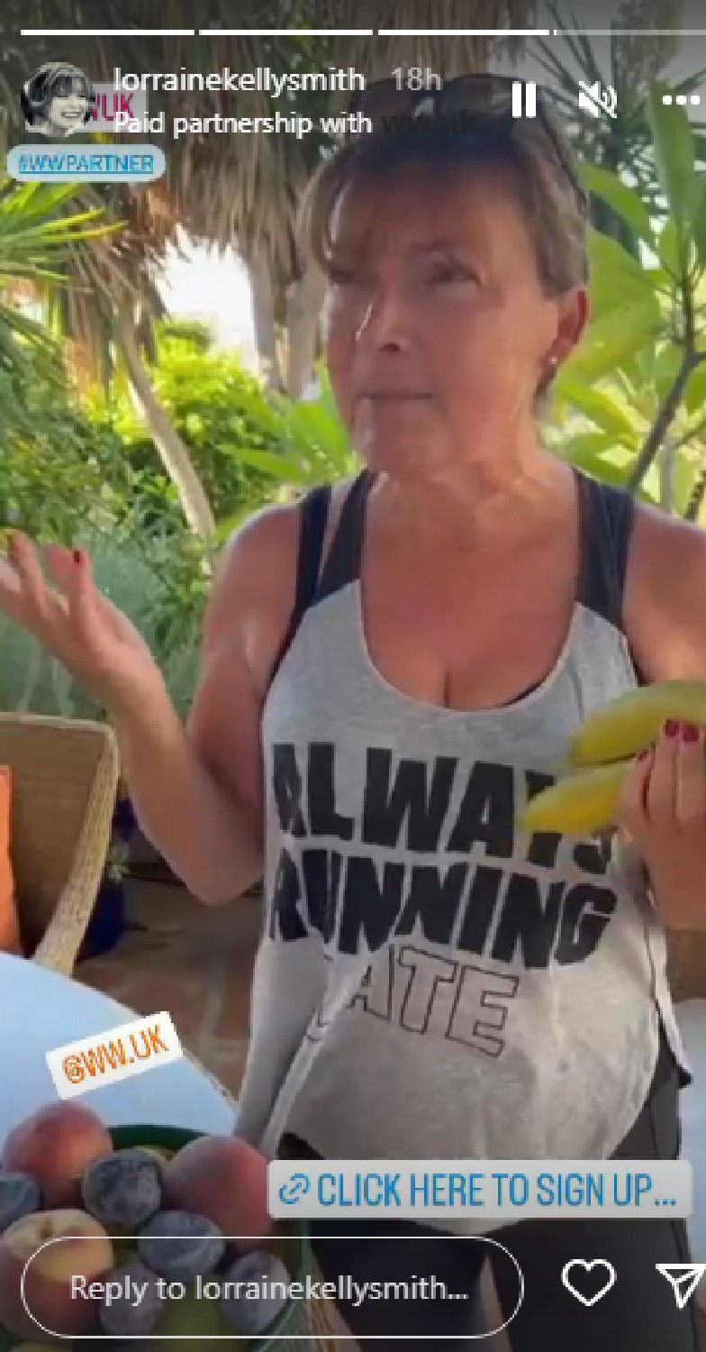Lorraine Kelly speaks in Instagram video while holding bananas
