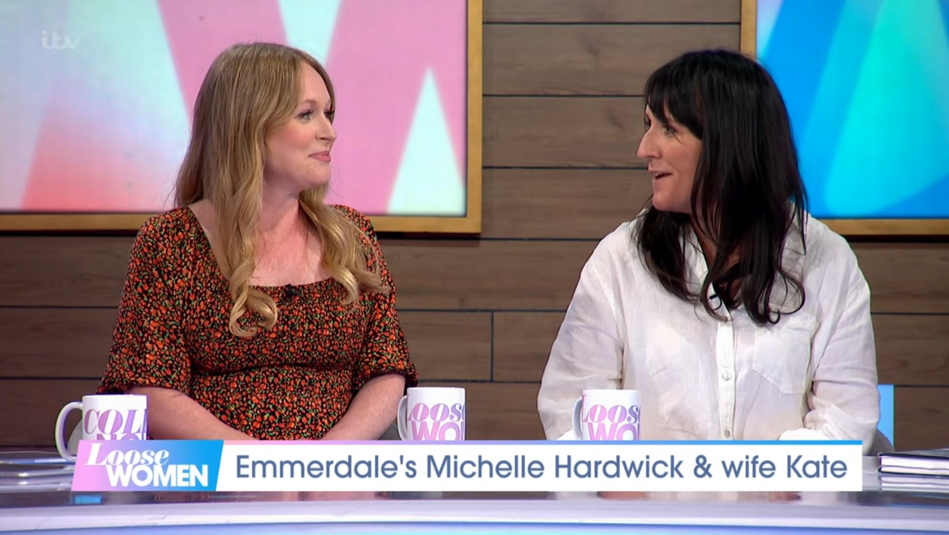 Michelle Hardwick and wife Kate Brooks look lovingly at each other on Loose Women