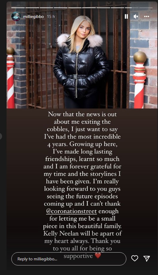 Millie Gibson has broken her silence after quitting Coronation Street (Credit: Instagram)