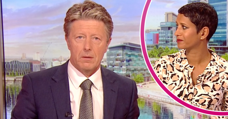 Charlie Stayt looking Stern with Naga on BBC Breakfast