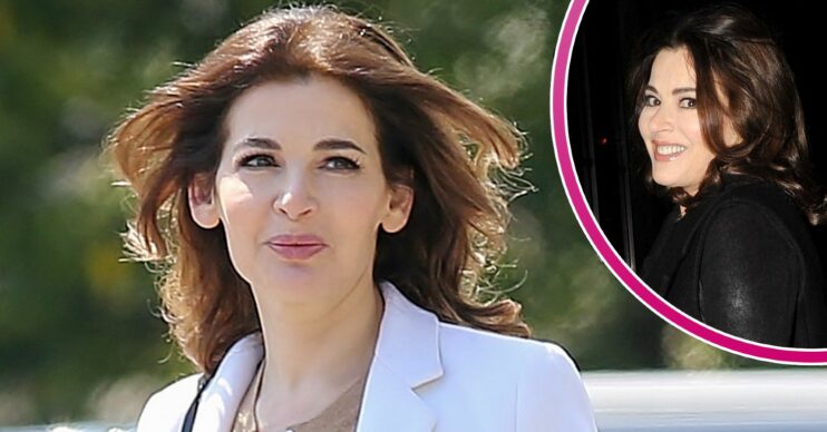Nigella Lawson smiling in two different pictures