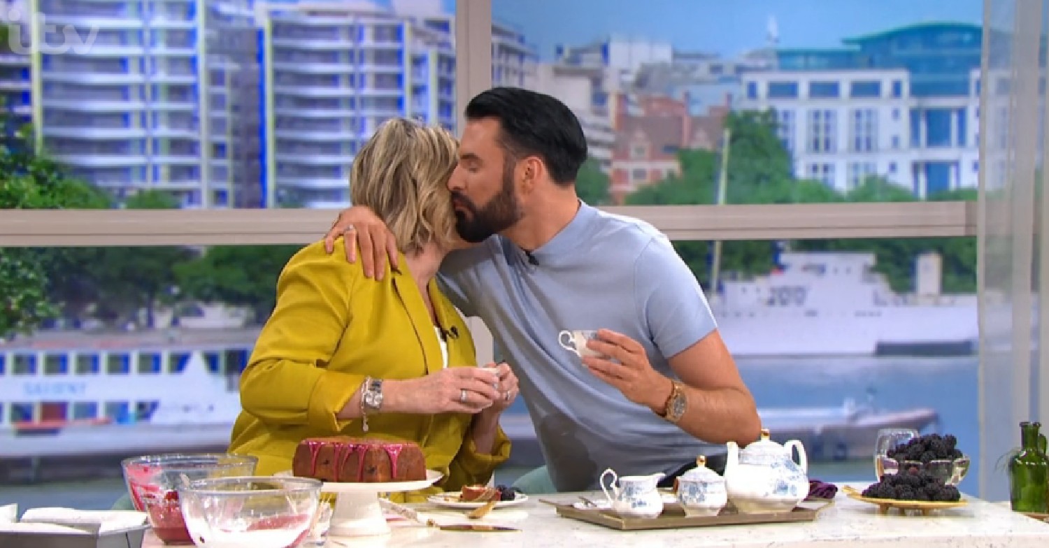 Ruth Langsford and Rylan Clark sharing a kiss on This Morning today