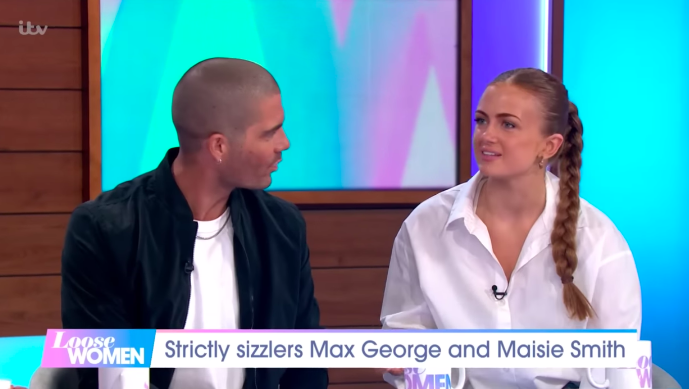 Max George and Maisie Smith look at eachother while on Loose Women Pannel.