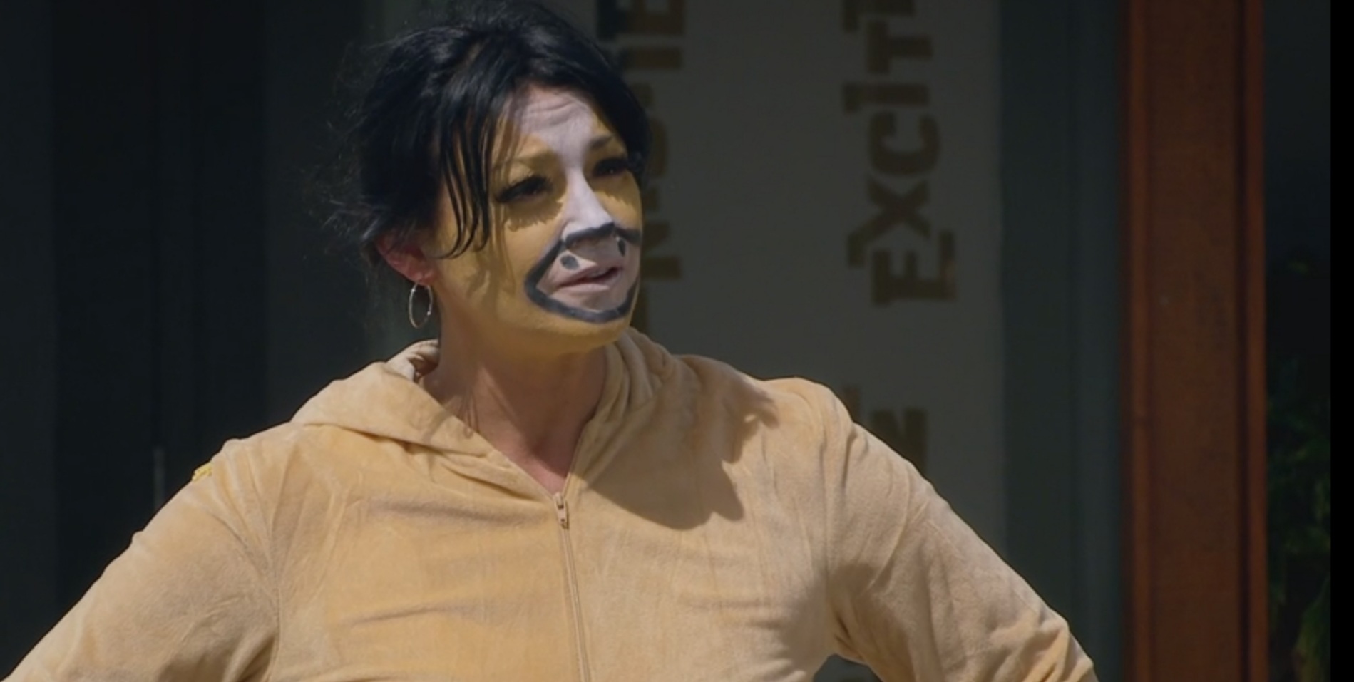 Moira as a cow in Emmerdale